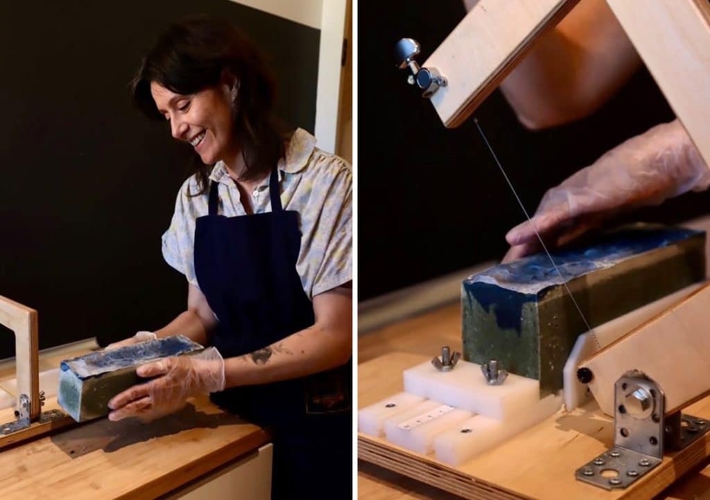 fabrication de savon artisanal saponifié à froid : découpe du savon